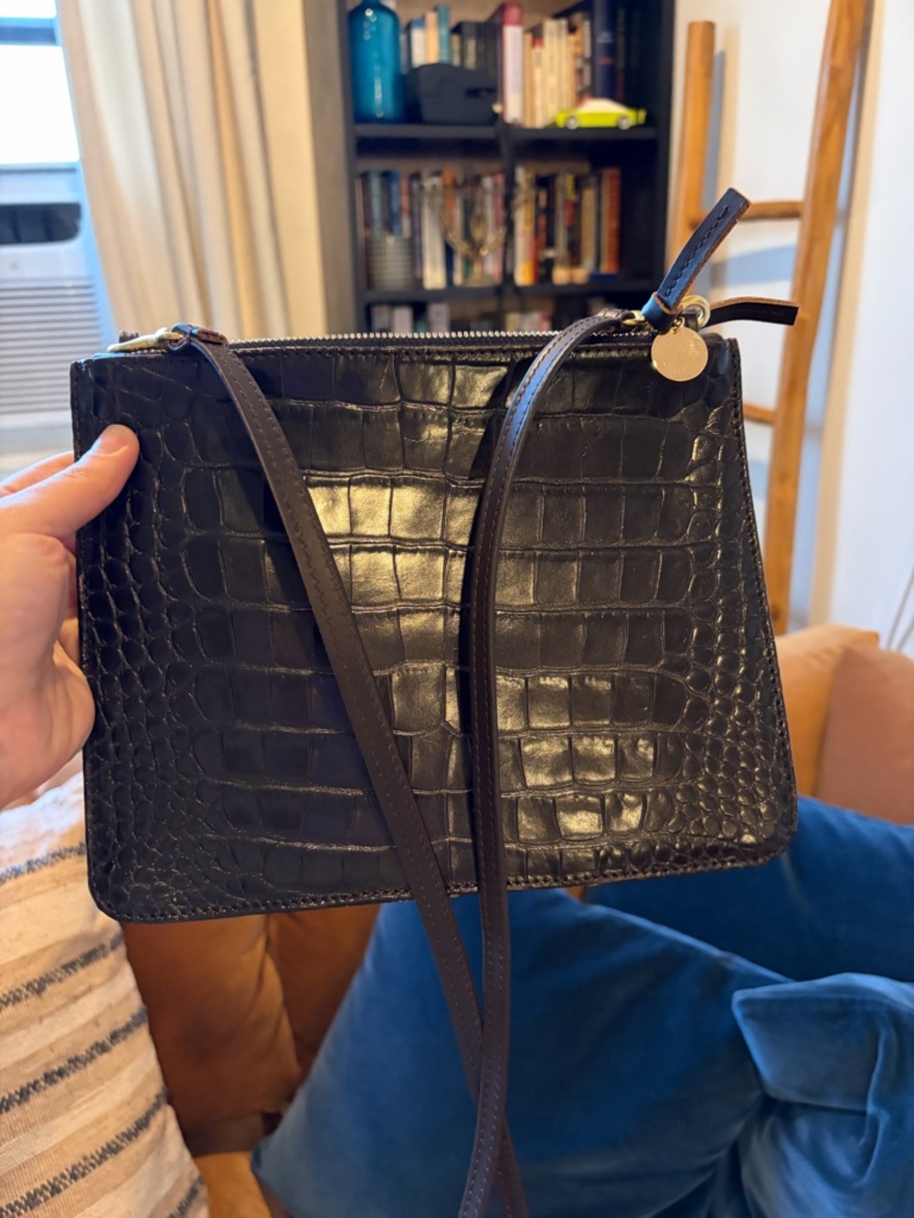 CLARE V. MARGOT DOUBLE SAC BRETELLE BAG in Kalamata Croco